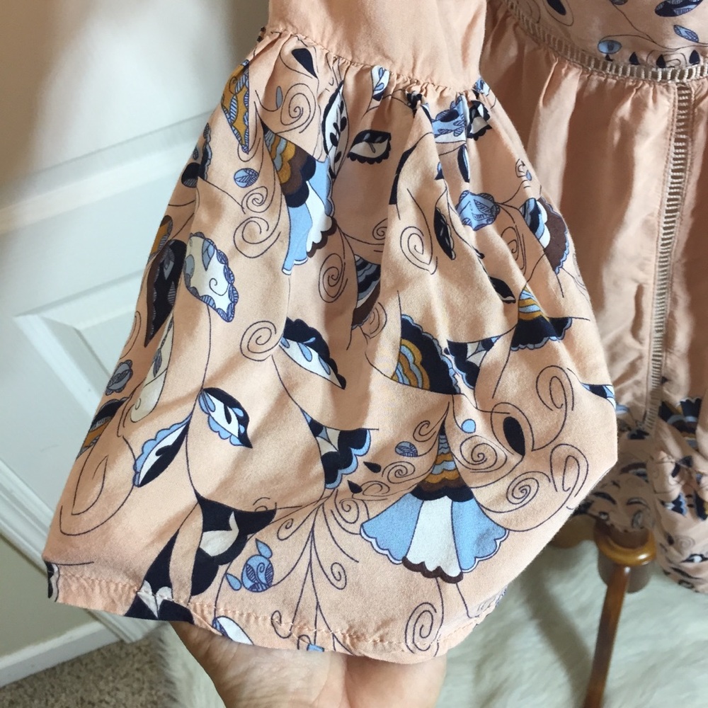 Jaase Peach Floral Bell Sleeve V-Neck Flowy Dress - Picture 4 of 7